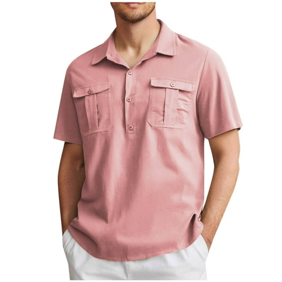Mgmyaa Men's Golf Shirt Work Uniform Short Sleeve Cargo Shirts Button Collared T-Shirt with Pockets
