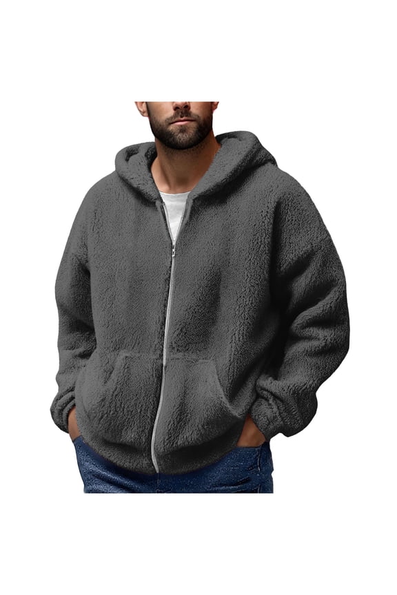 Men's Reversible Fleece Jacket with Hood, Full Zip Warm Long Sleeve Coat for Cooler Weather, Double Faced Hooded Outerwear
