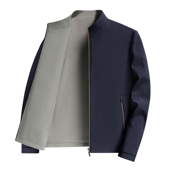 Mgmyaa Men's Reversible Stand Collar Jacket Long Sleeve Zippered Pockets Detachable Hood Casual Outerwear