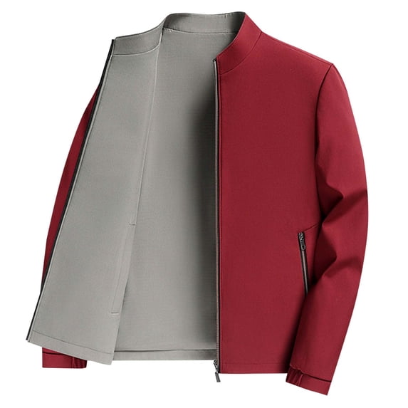 Mgmyaa Men's Reversible Stand Collar Jacket Long Sleeve Zippered Pockets Detachable Hood Casual Outerwear