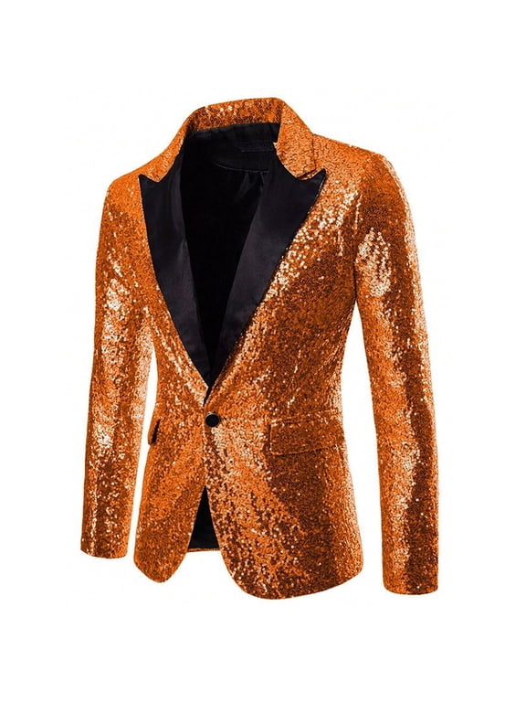 Men's Sequin Suit Jacket Blazer with Single Breasted Button Closure for Party Performance Formal Wear