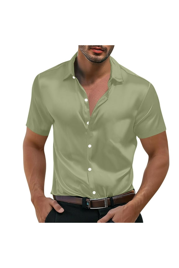 Men's Silk Satin Dress Shirt Fashionable Personality Dancing Party Vintage Shiny Button Down Shirts