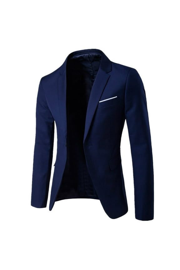 Men's Single-Breasted Tailored Suit Jacket Slim Fit Office Blazer with Notch Lapel Professional Formal