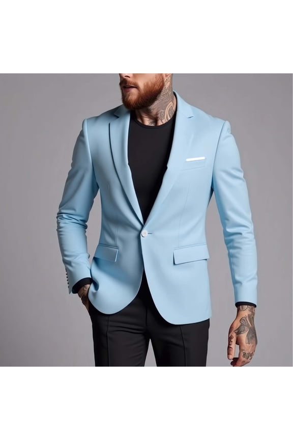 Men's Single Button Casual Suit Coat with Fashion Lapel and Front Pockets, Office Blazer for Work Business Events, Soft Comfortable Polyester Fabric, Easy Care Formal Wear