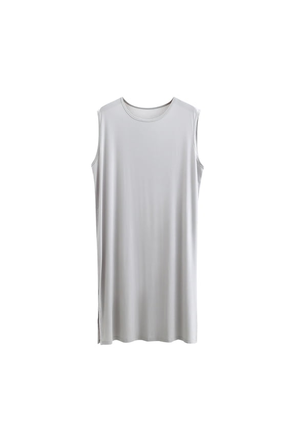 Men's Sleep Tanks Pajama Loose Crew Neck Modal Long Nightgowns Sleeveless Sleepshirts