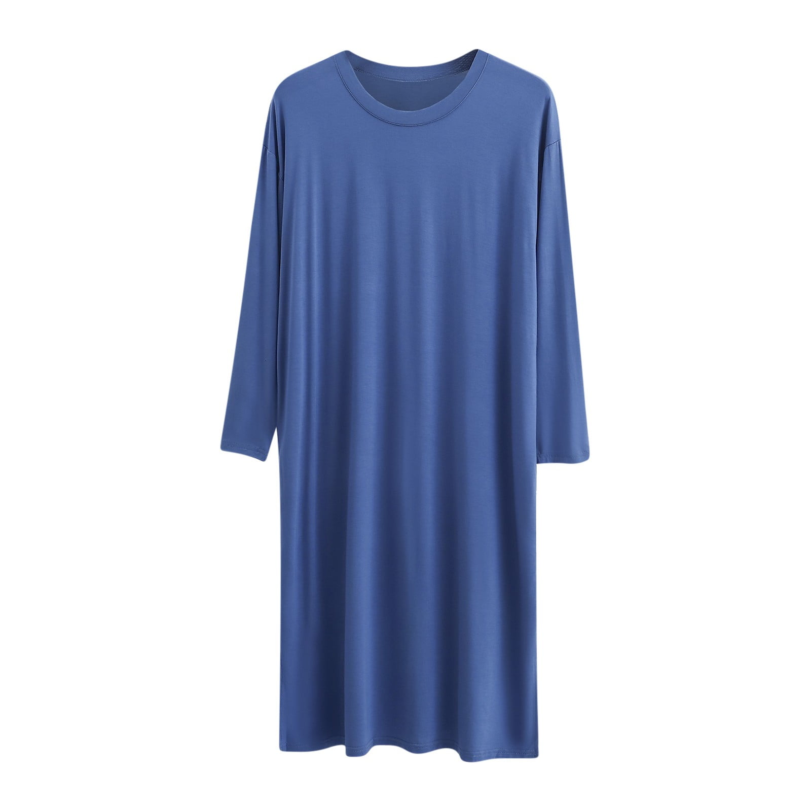 Mgmyaa Men's Sleepshirts Plus Size Crew Neck Long Sleeve Over-Knee Full ...