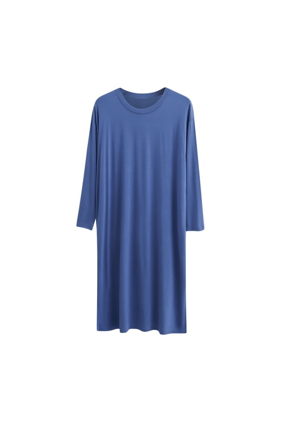 Men's Sleepshirts Plus Size Crew Neck Long Sleeve Over-Knee Full-Length Nightgowns Soft Comfort Sleep Robe