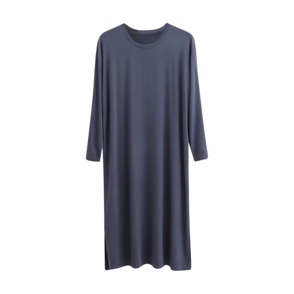 Mgmyaa Men's Sleepshirts Plus Size Crew Neck Long Sleeve Over-Knee Full-Length Nightgowns Soft Comfort Sleep Robe