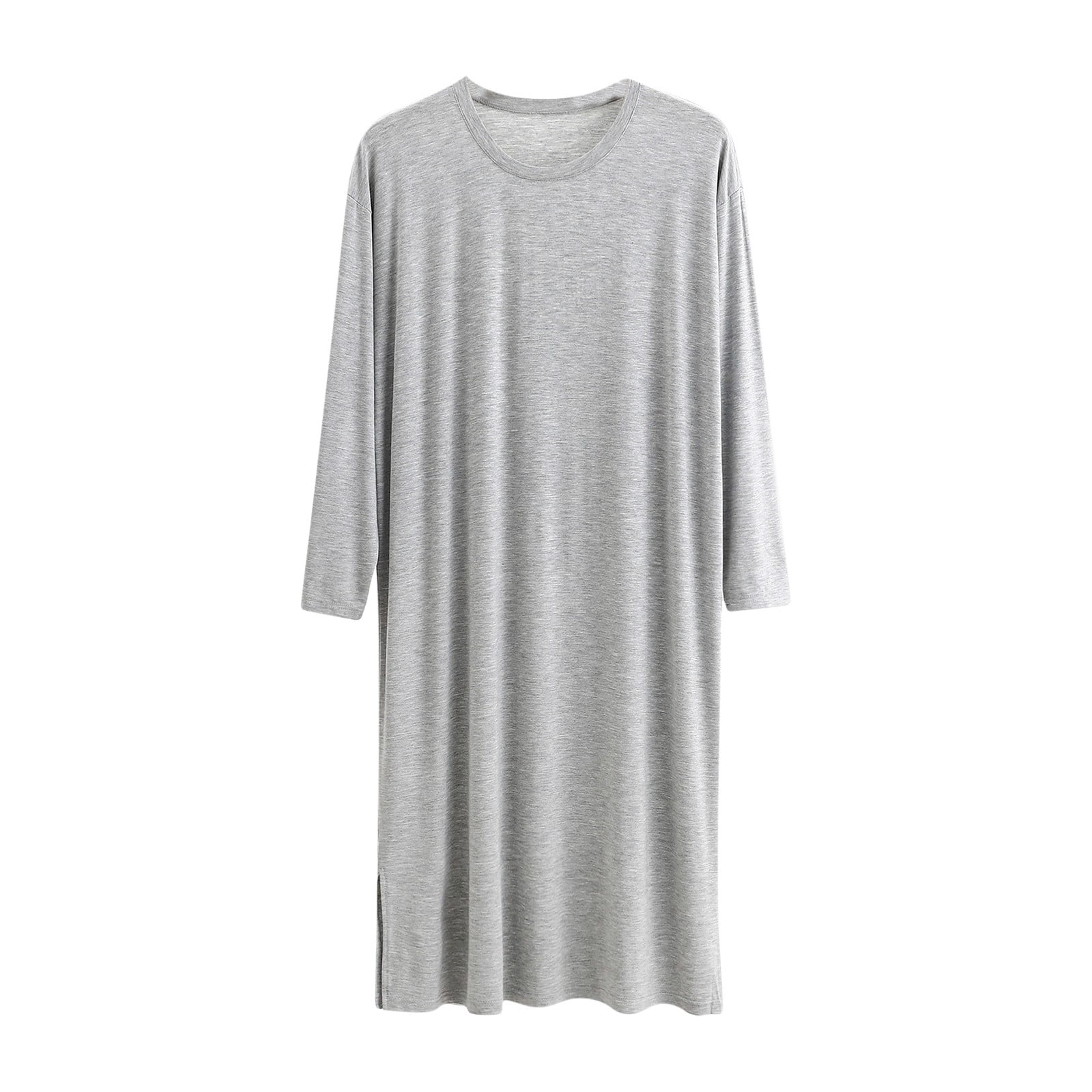Mgmyaa Men's Sleepshirts Plus Size Crew Neck Long Sleeve Over-Knee Full ...