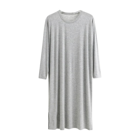 Mgmyaa Men's Sleepshirts Plus Size Crew Neck Long Sleeve Over-Knee Full-Length Nightgowns Soft Comfort Sleep Robe