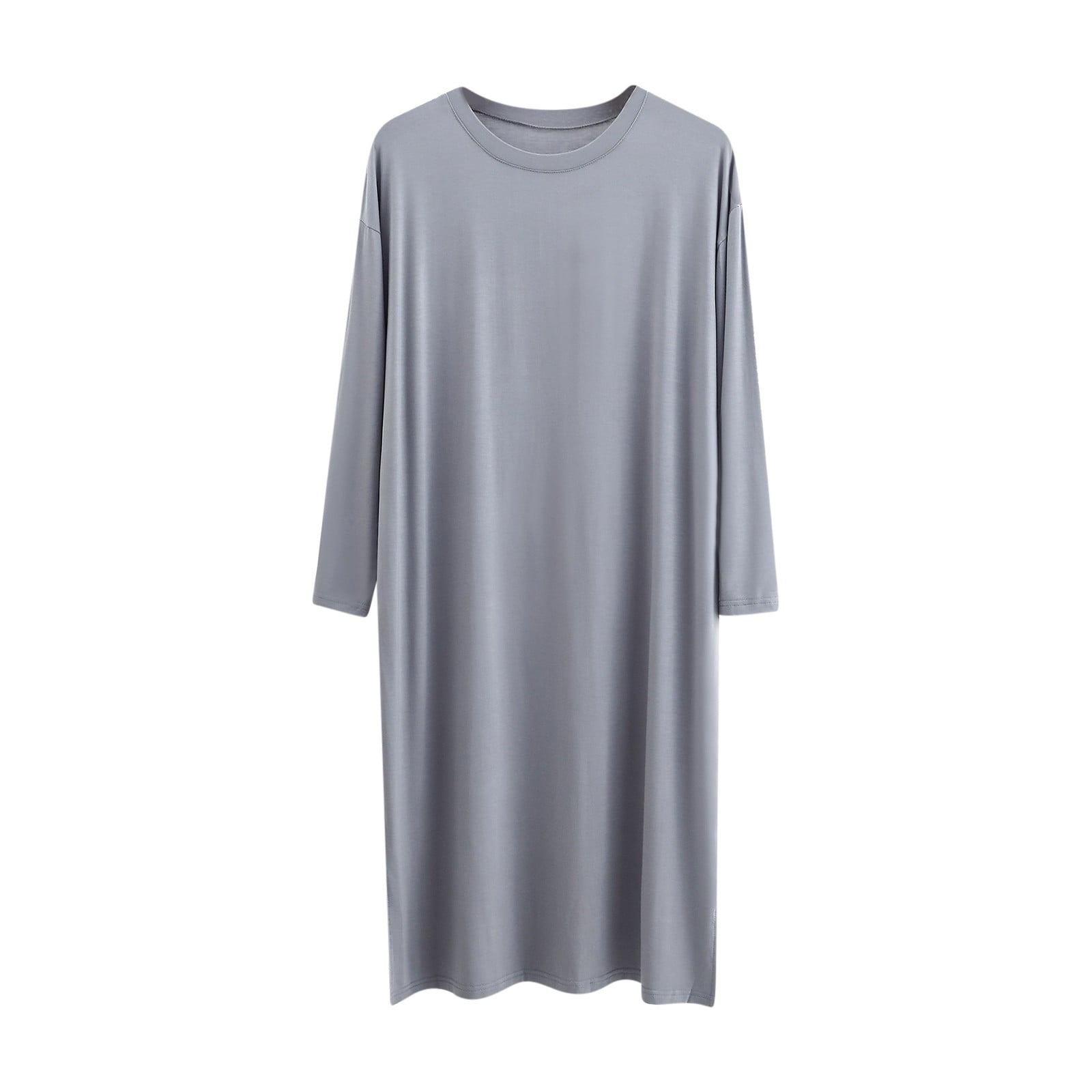 Mgmyaa Men's Sleepshirts Plus Size Crew Neck Long Sleeve Over-Knee Full ...