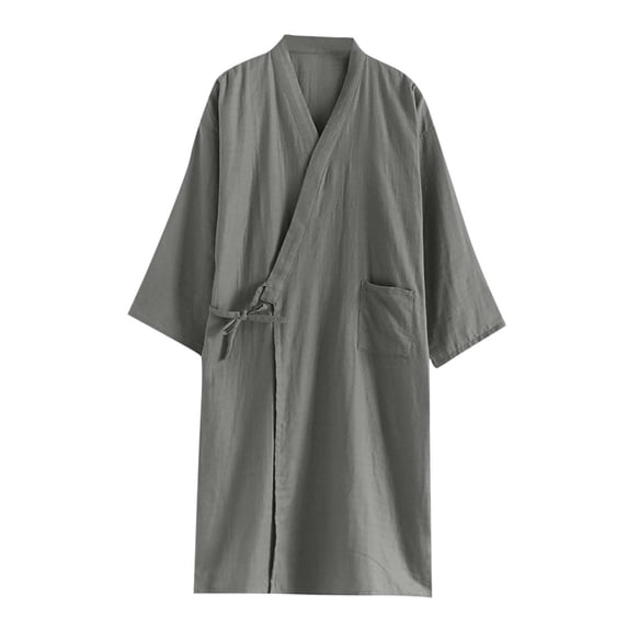Mgmyaa Men's Sleepwear Robe Long Sleeve V-Neck Thin Breathable Bathrobes