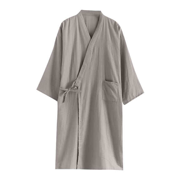 Mgmyaa Men's Sleepwear Robe Long Sleeve V-Neck Thin Breathable Bathrobes