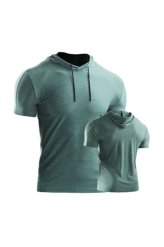 Men's Solid Color Short Sleeve Hooded Sports T-Shirt for Gym Base Layer and Training Activities