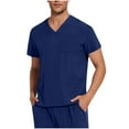 thumbnail image 1 of Mgmyaa Men's Solid Color V-neck Pocket Caregiver Short Sleeve Nurse Uniform Shirt Workwear, 1 of 8