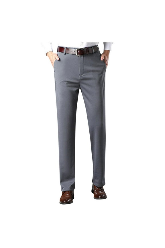 Men's Straight-Leg Dress Pants, Flat Front Comfortable Business Work Pants for Office & Daily Wear