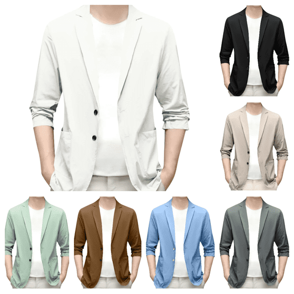 Bxsruta Mens Casual Blazer Lightweight Sport Coat Notch Lapel Button Front Jacket with Pockets for Daily Wear Business Casual