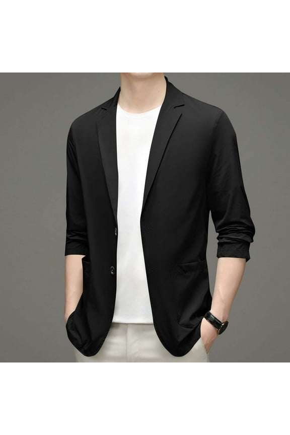 Men's Suit Jacket Button Front and Pockets Versatile Blazer for Office Wedding or Daily Wear Soft Lightweight Single-Breasted Sport Coats