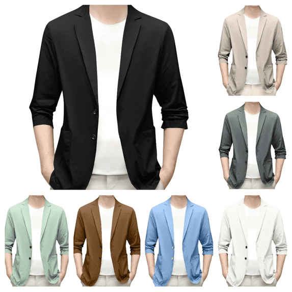 Bxsruta Mens Casual Blazer Lightweight Sport Coat Notch Lapel Button Front Jacket with Pockets for Daily Wear Business Casual