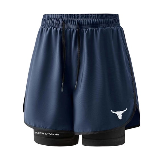 Mgmyaa Men's Summer Double-Layer Fake Two-Piece Running Fitness Shorts Elastic Waist Quick-Dry Adjustable Waist Relaxed Fit for Couples Daily