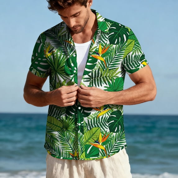 Mgmyaa Men's Summer Hawaiian Shirt Short Sleeve Casual Button Down Shirts Tropical Print Beach Vacation Tops