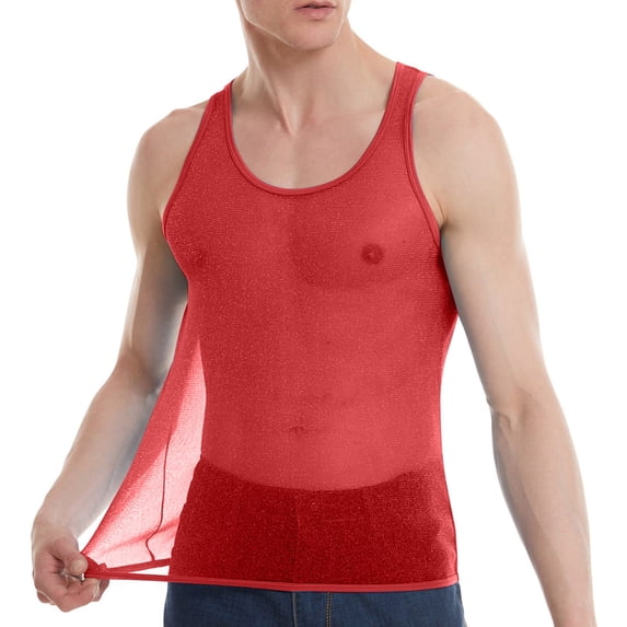 Mgmyaa Men's Summer Shiny Sheer Tank Top Sports Fitness Racerback Fitness Base Layering Sleeveless Shirt