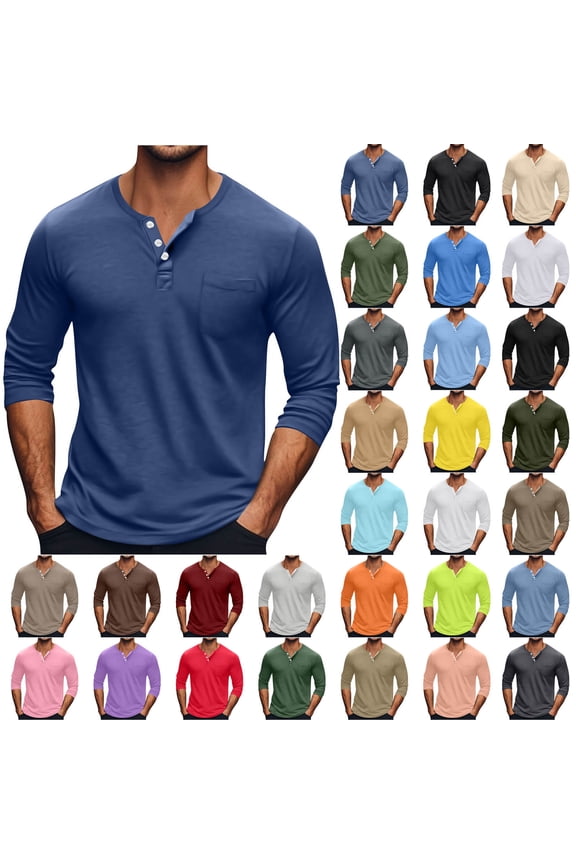 Men's T-Shirts Henley Lightweight Breathable Long Sleeves Pullover Shirt