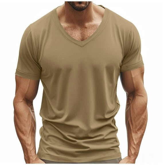 Mgmyaa Men's T-shirts Casual Elastic Short Sleeved Shirts V-Neck Moisture Wicking Active Athletic Tech Performance Tee Tops