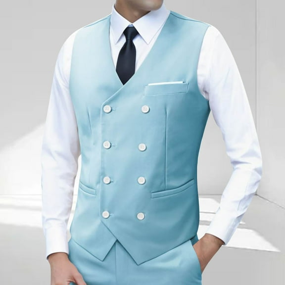 Mgmyaa Men's Tailored Sleeveless Waistcoat Featuring Lapel Collar and Decorative Pockets, Business Casual Blazer
