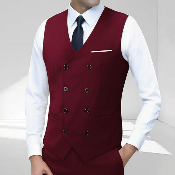 Mgmyaa Men's Tailored Sleeveless Waistcoat Featuring Lapel Collar and Decorative Pockets, Business Casual Blazer