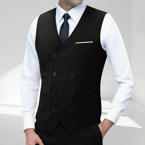 Mgmyaa Men's Tailored Sleeveless Waistcoat Featuring Lapel Collar and Decorative Pockets, Business Casual Blazer