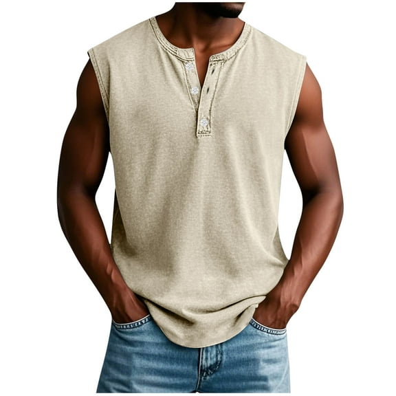Mgmyaa Men's Tank Top Turn Down Collar and Henley Neck Summer Sleeveless Workout Muscle Shirts Swim Beach Bodybuilding Tops
