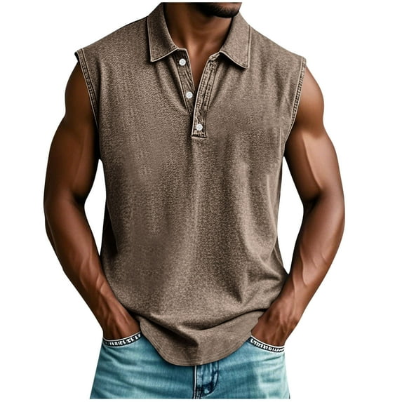 Mgmyaa Men's Tank Top Turn Down Collar and Henley Neck Summer Sleeveless Workout Muscle Shirts Swim Beach Bodybuilding Tops