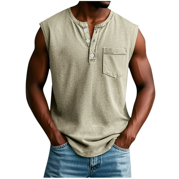 Mgmyaa Men's Tank Top Turn Down Collar and Henley Neck Summer Sleeveless Workout Muscle Shirts Swim Beach Bodybuilding Tops