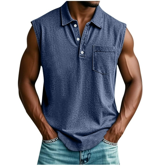 Mgmyaa Men's Tank Top Turn Down Collar and Henley Neck Summer Sleeveless Workout Muscle Shirts Swim Beach Bodybuilding Tops