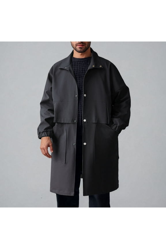 Men's Trench Coat Single Breasted Long Sleeve Lapel Collar Casual Overcoat Classic Button Front Outwear with Side Pockets