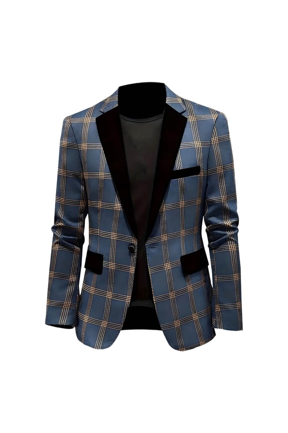 Men's Trendy Plaid Suit Jacket Modern Casual Slim Fit Blazer for Smart Office Wear