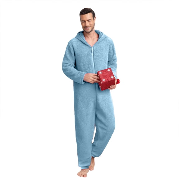 Mgmyaa Men's Union Suits Hooded Jumpsuit Pajama One-Piece Full Coverage Sleepwear Warm Indoor Loungewear
