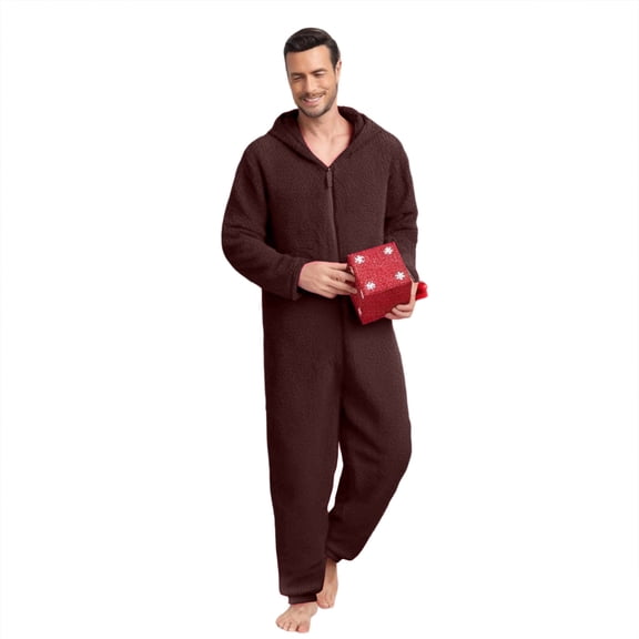 Mgmyaa Men's Union Suits Hooded Jumpsuit Pajama One-Piece Full Coverage Sleepwear Warm Indoor Loungewear