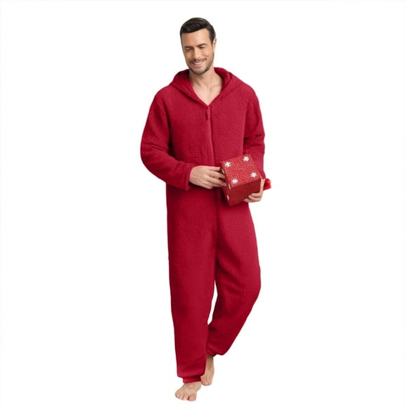 Mgmyaa Men's Union Suits Hooded Jumpsuit Pajama One-Piece Full Coverage Sleepwear Warm Indoor Loungewear