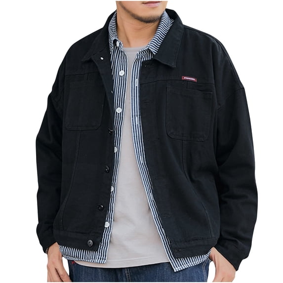 Mgmyaa Men's Vintage Denim Jacket Button Pocket Long Sleeve Collared Motorcycle Casual Outwear for Men