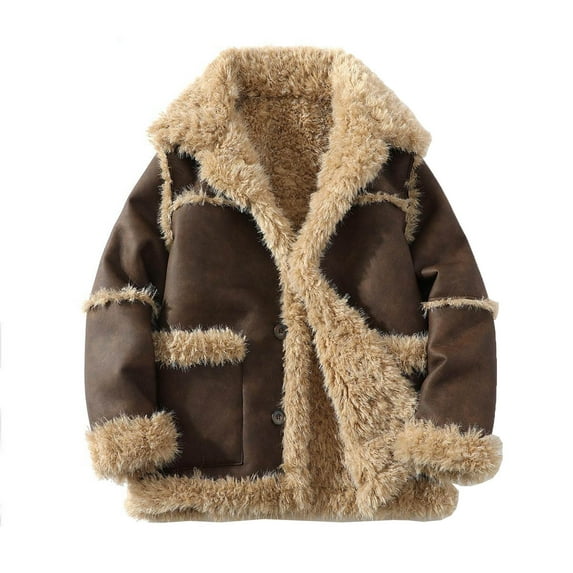 Mgmyaa Men's Vintage Faux Leather Hooded Winter Coat Fleece Lined Long Sleeve Casual Bomber Jacket Warm Fashion Outerwear