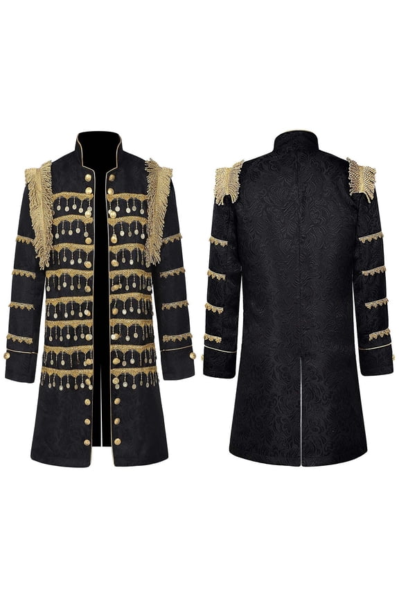 Men's Vintage Stage Performance Long Tail Trench Coat with Metallic Tassels Clubwear DJ Jacket Windbreaker