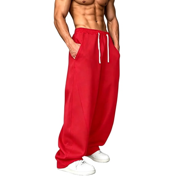 Mgmyaa Men's Vintage Wide Leg Sweatpants With Deep Pockets Drawstring Elastic Waist Stretchable Adjustable Full Length Soft Cozy For Weekend Errands