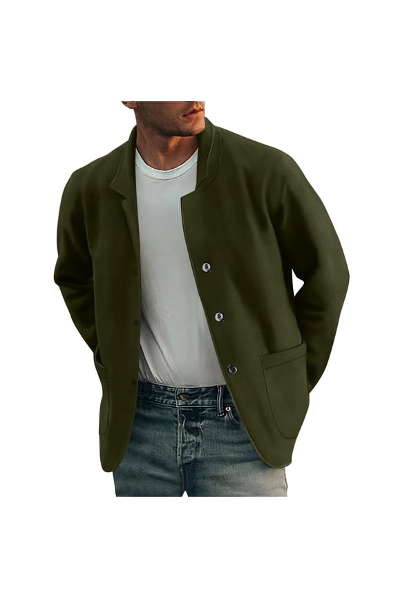 Men's Vintage Workwear Casual Jacket Utility Long Sleeve Coat with Zipper Pockets Outdoor Wear