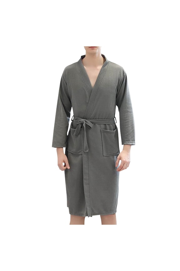 Men's Waffle Robe - Lightweight Quick Dry Bathrobe with Pockets & Tie Belt