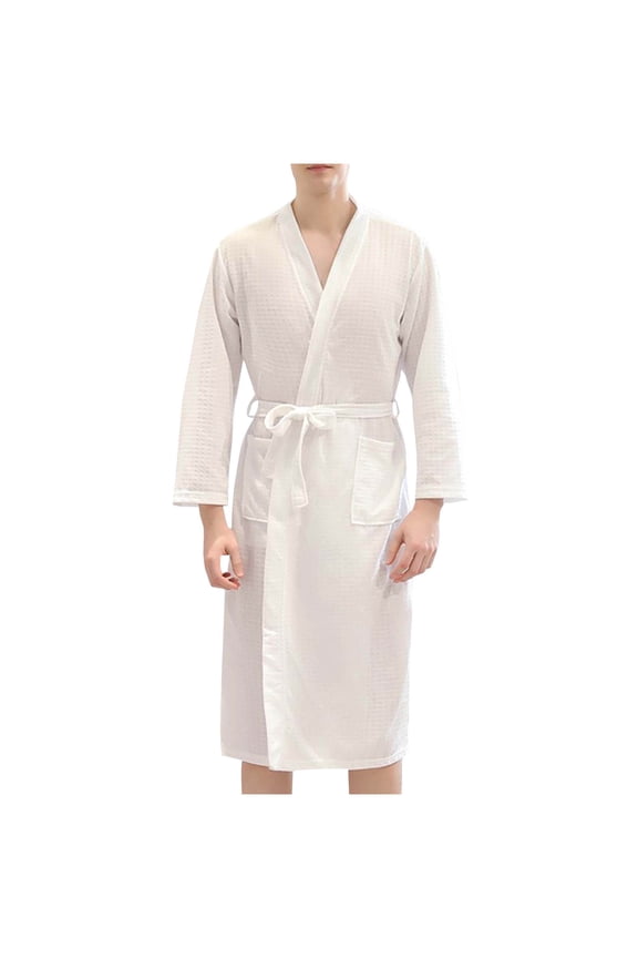 Men's Waffle Robe - Lightweight Quick Dry Bathrobe with Pockets & Tie Belt