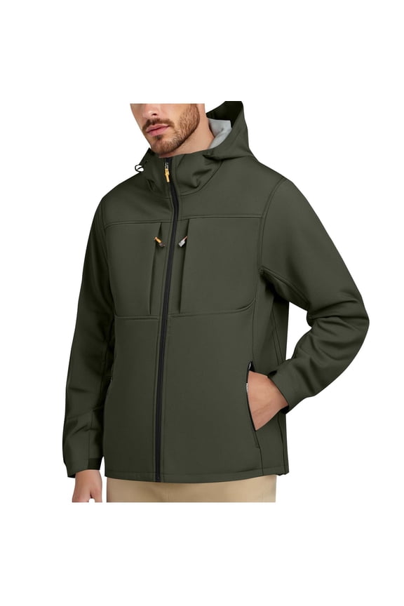 Men's Water Resistant Windproof Jacket, Hooded Long Sleeve Zip Up Fishing Coat with Drawstring and Zipper Pockets