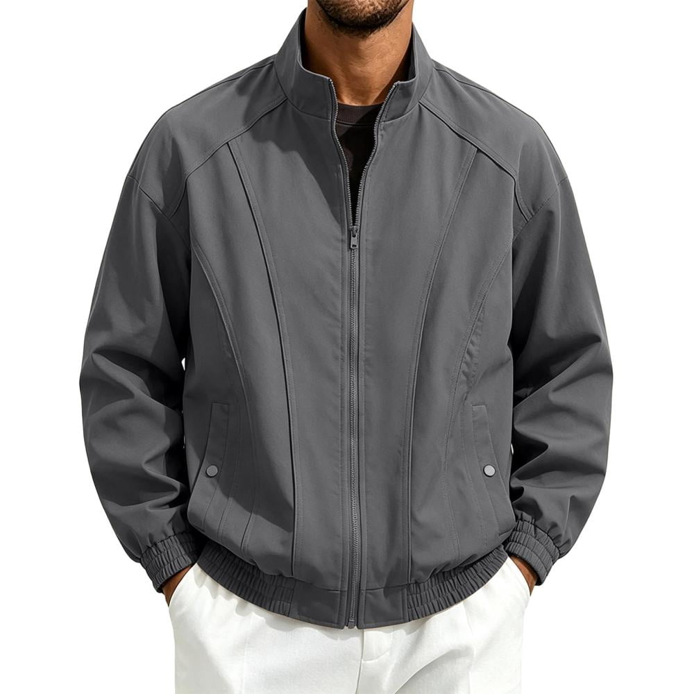 Mgmyaa Men's Windbreaker Jacket Full Zip Long Sleeve Stand Collar with ...