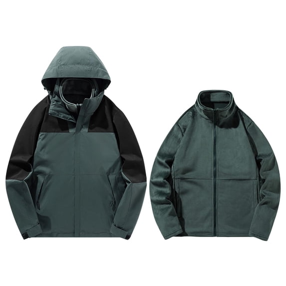 Mgmyaa Men's Windproof Convertible Jacket with Detachable Fleece Liner Hooded Outdoor Water Resistant Thermal Coat for Hiking Skiing